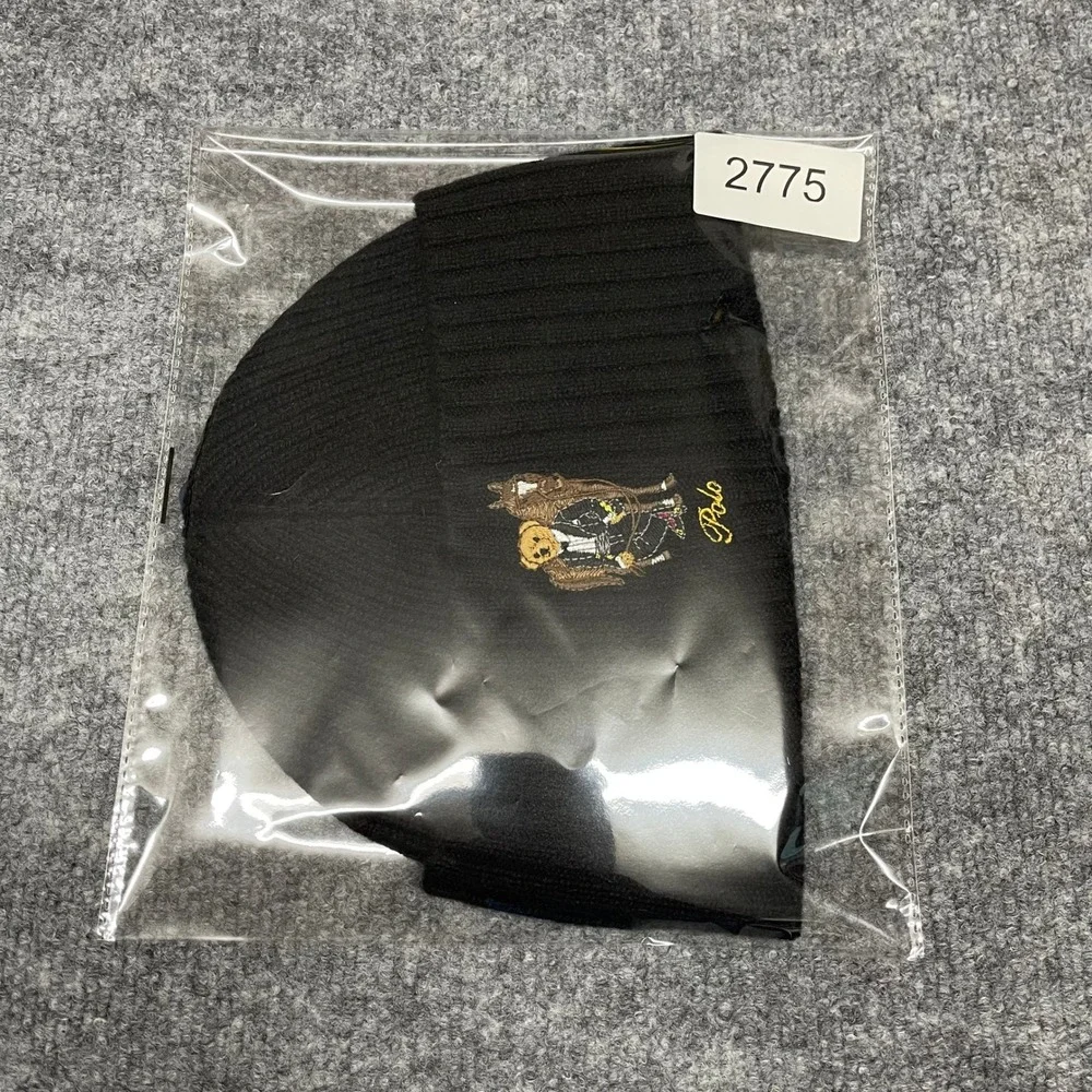 Polo Ralph Lauren Beanie Black Polo Bear Horse Hat Lunar New Year Wool Ribbed